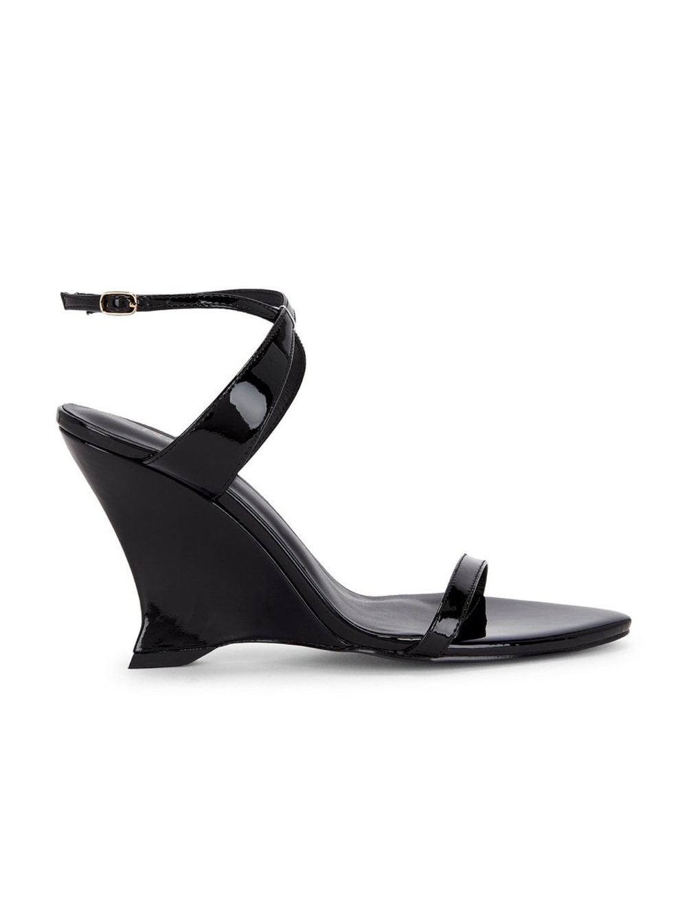 RAYE Revolve Savannah Black Patent Leather Wedge Heel Pointed Toe Sandals 7.5